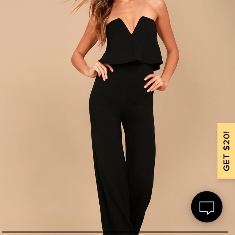 Lulus power of love black strapless jumpsuit